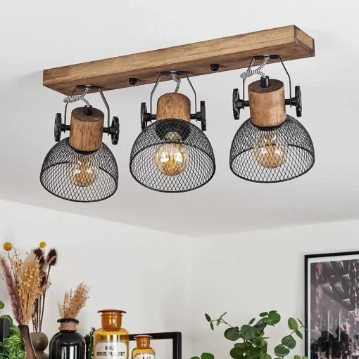 Plafonnier Orny Bois Fonce, Noir, 3 Lumieres