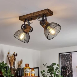 Plafonnier Orny Bois Fonce, Noir, 2 Lumieres