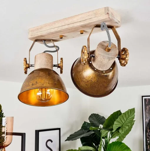 Plafonnier Orny Bronze, Bois Clair, 2 Lumieres