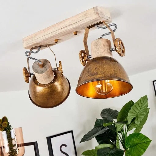 Plafonnier Orny Bronze, Bois Clair, 2 Lumieres