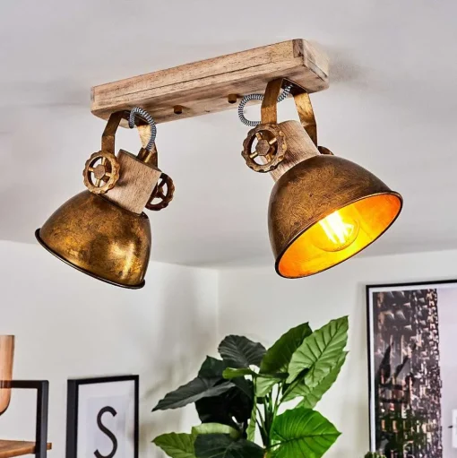 Plafonnier Orny Bronze, Bois Clair, 2 Lumieres