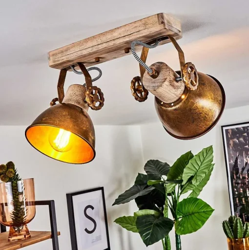 Plafonnier Orny Bronze, Bois Clair, 2 Lumieres