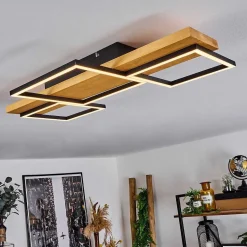 Plafonnier Pompu Led Bois Clair, Noir, 1 Lumiere