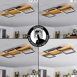 Plafonnier Pompu Led Bois Clair, Noir, 1 Lumiere