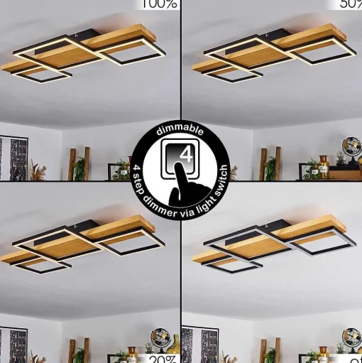 Plafonnier Pompu Led Bois Clair, Noir, 1 Lumiere
