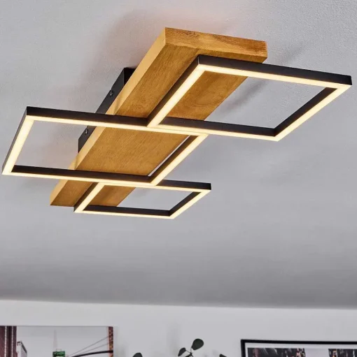 Plafonnier Pompu Led Bois Clair, Noir, 1 Lumiere
