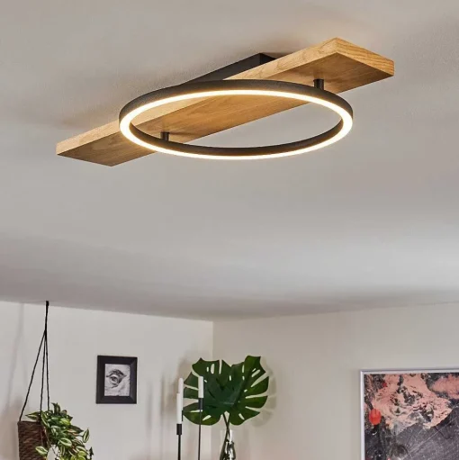 Plafonnier Pompu Led Bois Clair, Noir, 1 Lumiere