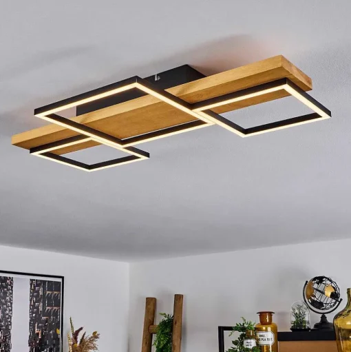 Plafonnier Pompu Led Bois Clair, Noir, 1 Lumiere