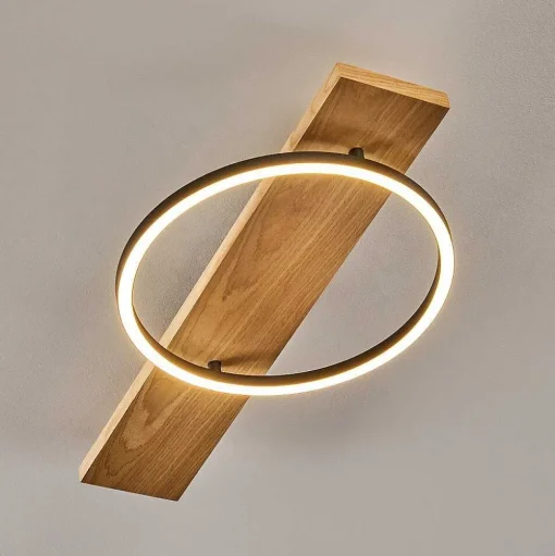 Plafonnier Pompu Led Bois Clair, Noir, 1 Lumiere