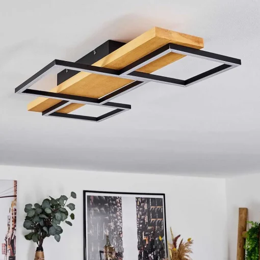 Plafonnier Pompu Led Bois Clair, Noir, 1 Lumiere