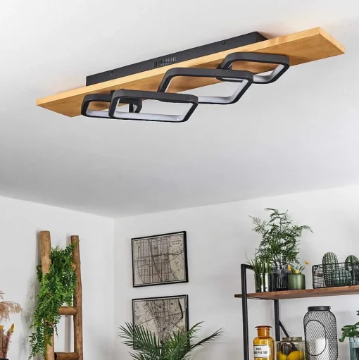 Plafonnier Pompu Led Ecru, Noir, 1 Lumiere