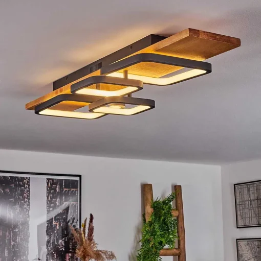 Plafonnier Pompu Led Ecru, Noir, 1 Lumiere