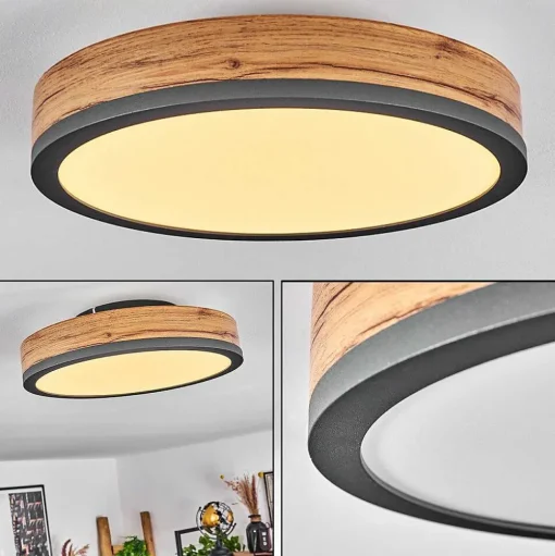 Plafonnier Salmi Led Anthracite, Brun, Couleur Bois, 1 Lumiere