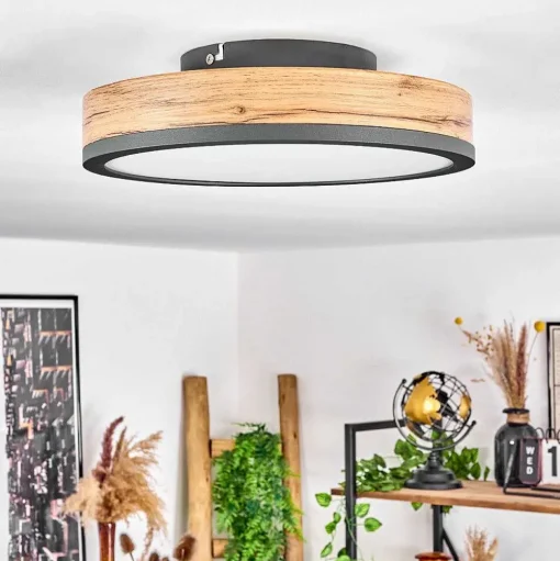 Plafonnier Salmi Led Anthracite, Brun, Couleur Bois, 1 Lumiere