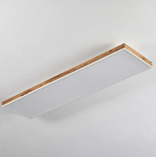 Plafonnier Salmi Led Brun, Couleur Bois, Blanc, 1 Lumiere, Telecommandes