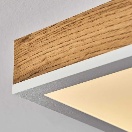 Plafonnier Salmi Led Brun, Couleur Bois, Blanc, 1 Lumiere, Telecommandes