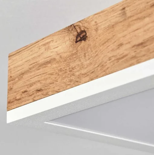 Plafonnier Salmi Led Brun, Couleur Bois, Blanc, 1 Lumiere, Telecommandes