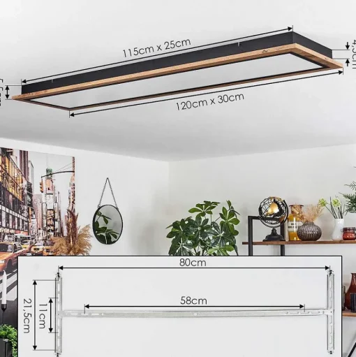 Plafonnier Salmi Led Couleur Bois, 1 Lumiere, Telecommandes