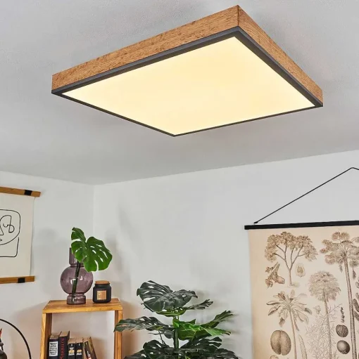 Plafonnier Salmi Led Couleur Bois, Noir, Blanc, 1 Lumiere
