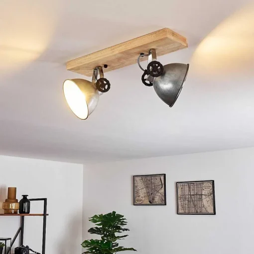 Plafonnier Svanfolk Brun, Noir, Zingue, 2 Lumieres