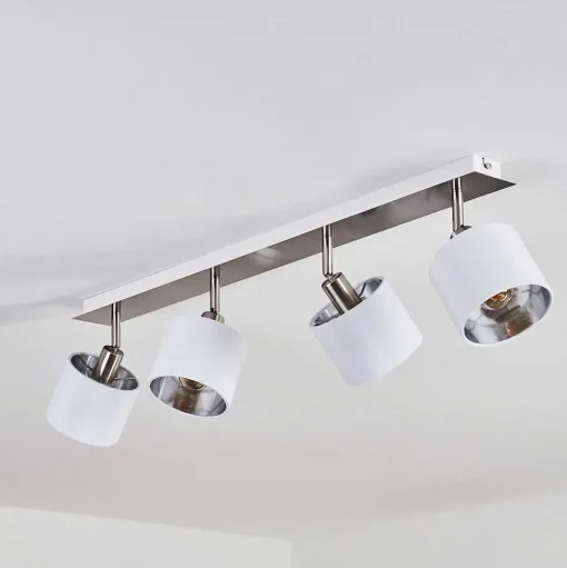 Plafonnier Tibro Argente, Blanc, 4 Lumieres