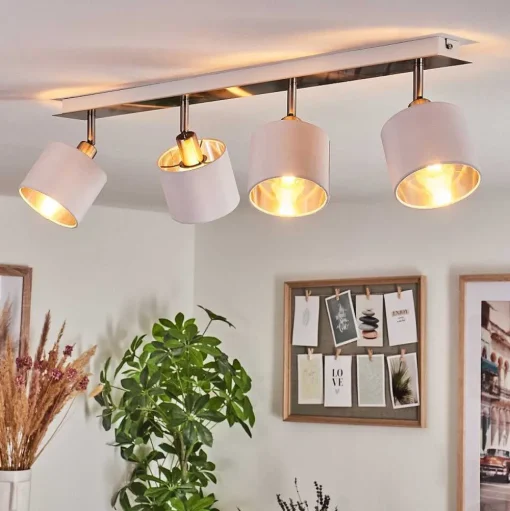Plafonnier Tibro Argente, Blanc, 4 Lumieres