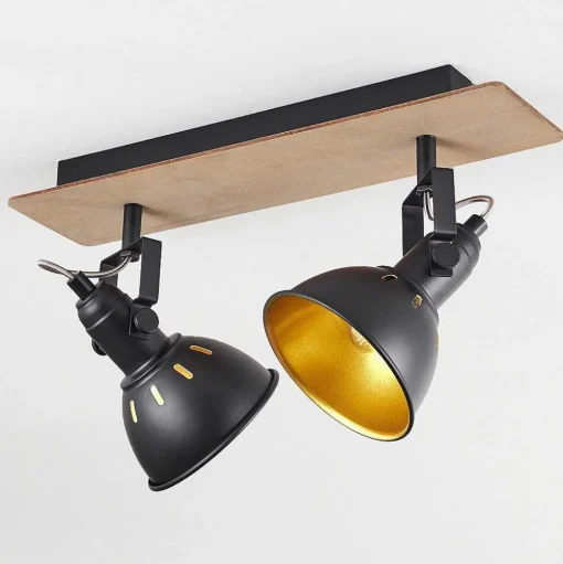 Plafonnier Tina Bois Fonce, Ecru, Noir, 2 Lumieres