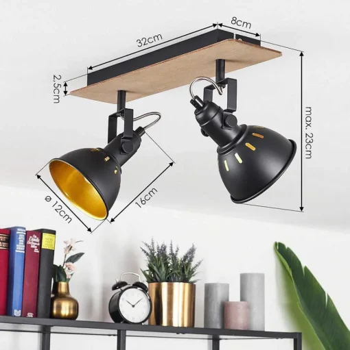 Plafonnier Tina Bois Fonce, Ecru, Noir, 2 Lumieres