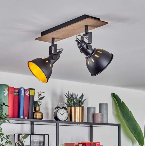 Plafonnier Tina Bois Fonce, Ecru, Noir, 2 Lumieres