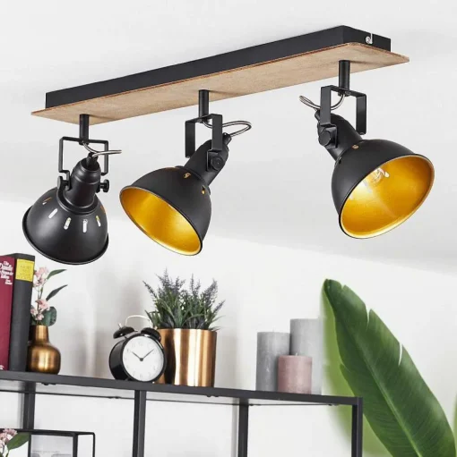 Plafonnier Tina Chrome, Bois Fonce, Noir, 3 Lumieres