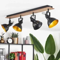 Plafonnier Tina Chrome, Bois Fonce, Noir, 4 Lumieres
