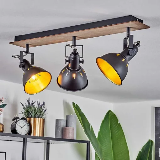 Plafonnier Tina Chrome, Bois Fonce, Noir, 3 Lumieres
