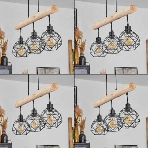 Suspension Bacabal Bois Clair, Noir, 3 Lumieres