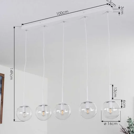 Suspension Mesas Blanc, 5 Lumieres