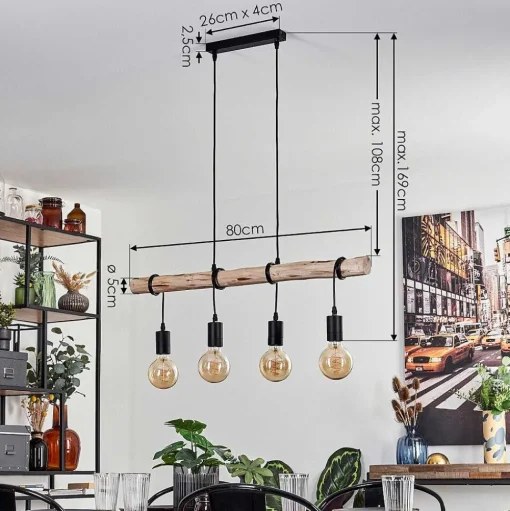Suspension Soungou Ecru, Noir, 4 Lumieres